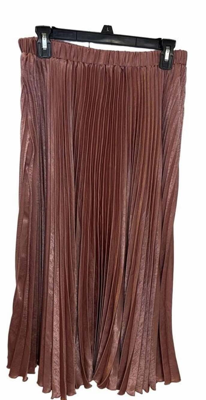 VICI Large Dusty Rose Pleated Maxi Flowy Skirt Elastic Waist Satin Metallic